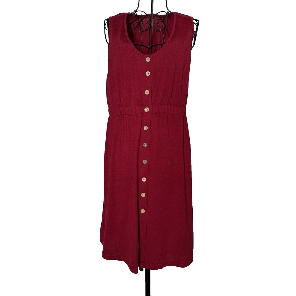 Women's Red Tank Dress Size XL Faux Button Sleeveless Casual Basic Summer Shein